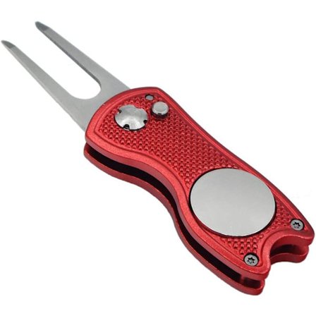 Golf Divot Reparationsverktøy med Pop-up Knapp og Magnetisk Ballmarkør