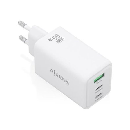 Aisens ASCH-65W3P072-W Seinä Laturi GaN - 2xUSB Type-C - 1xUSB - 65W - Valkoinen