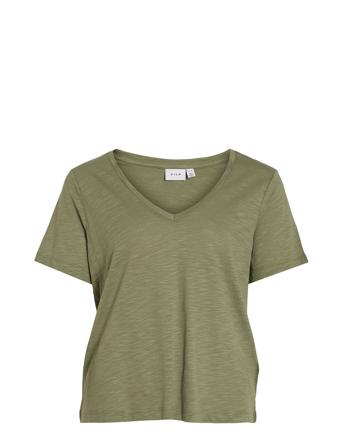 Vinova V-Neck S/S Top-Noos Tops T-shirts & Tops Short-sleeved Khaki Green Vila