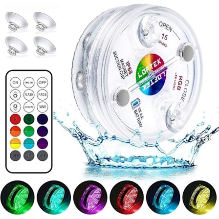 4 fargeskiftende dykker-LED-lys med fjernkontroll RF, fullt ut