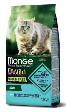 Monge B Wild Grain Free Con Merluzzo Patate Lenticchie Cibo Secco