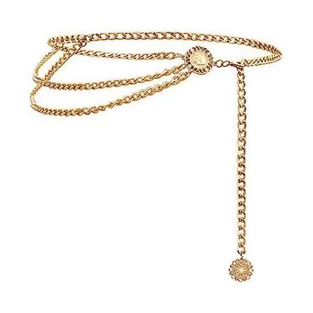 Midjekedja i multi lager (guld), vår-/sommarbälte för kvinnor, justerbar kroppsanslutning för flickor, moderiktigt och gnistrande bälte för magsmycken