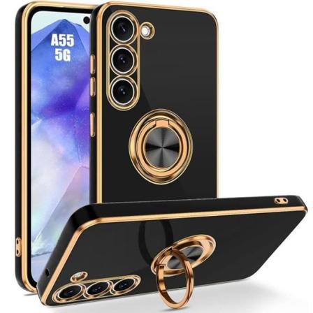 Etui til Samsung Galaxy A55 5G - Sort - Stødsikkert silikone etui med ringholder Sød belægning