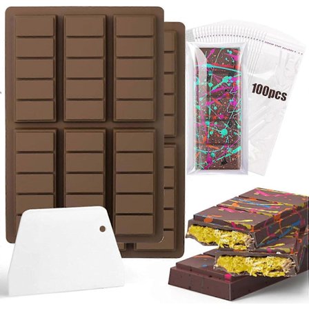 Pakke med 2 Silikon Sjokoladeformer, Dype Sjokoladeplateformer Non-Stick Belegg Sjokoladeform, Ideell for Sjokolade med Pistasjnøtter