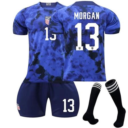 USA:n Jalkapallopaita Vieras-MM-kisat Qatar 2022 Morgan #13 Jalkapallopaita T-paita Shorts Set Jalkapallo 3-osainen setti lapsille Aikuinen XS (160-