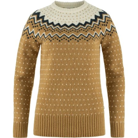 Fjällräven Women's Övik Knit Sweater in Buckwheat Brown/Chalk White | Size: Medium, Wool