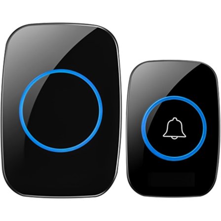 Vattentätt Trådlöst Dörrklockset, 300 Meter Trådlös Räckvidd Ytterdörrklocka med 60 Melodier, 5 Volymnivåer, Svart