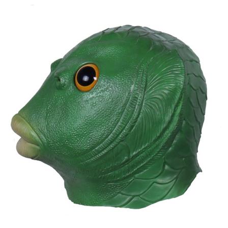 Green Mouth Fish Latex Mask, Halloween Kostym Party Animal Headw