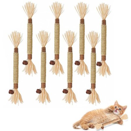 ING 8 stykker, pinde til katte, tyggepinde, katteurtlegetøj, tyggepinde til katte, naturlige, kattelegetøj, velegnet til mundhygiejne/frisk ånde/mynte