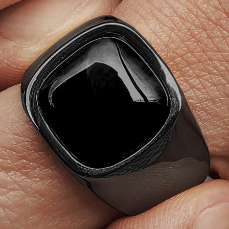 Len Gravel Ring med Onyx for menn - Ringer med sten