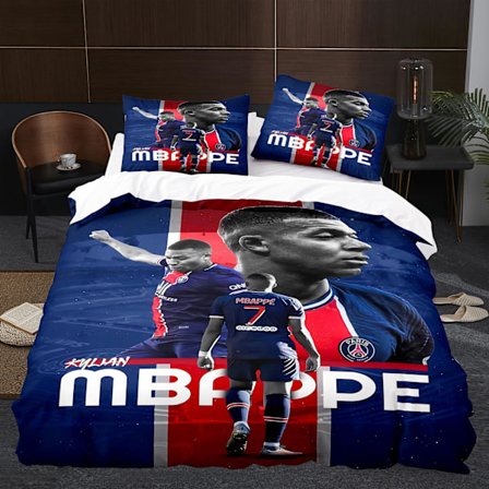 Fodbold 3D tredelt fodboldserie dynebetræk boligtekstil Mbappe serie tredelt sæt egnet til fans-150*200