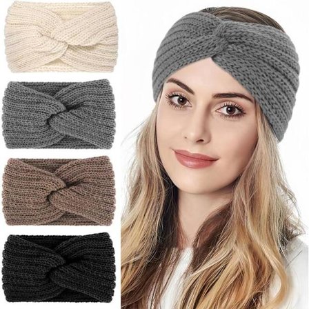 4 stk. pannebånd dame vinter varmt pannebånd vinter kvinner tykt hårbånd bredt strikket elastisk pannebånd for løping
