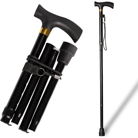 Laadukas kävelykeppi - säädettävä ja kokoontaitettava - 85-95 cm - musta