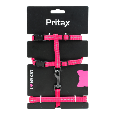 Pritax - Kattesele med bånd Maja Hals 22-35 cm Bryst 27-45 cm Bånd 10 mm x 120 cm Rosa - Katt - Halsbånd - ZOO.no