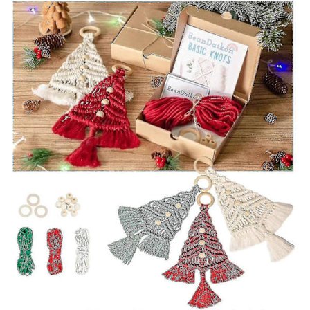 Julgransmakramé DIY-kit, handgjorda DIY självgjorda vävda makramé julgransvägghängande kit Boho-dekor
