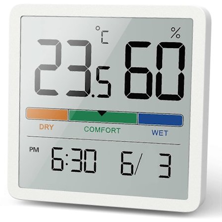 Hygrometer Inomhus Termometer, Digital Bords Termometer med Temperatur- och Luftfuktighetsmätare, Exakt (Vit)