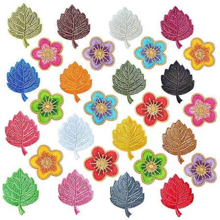 Strygemærker, 28 stk. blandede blade og blomster, strygemærke-klistermærker, strygemærker eller påsyede mærker til tøj, T-shirt, nederdel, hat, 