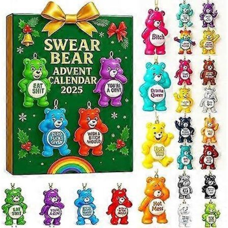 Swear Bear Julekalender 2025, Sjov Julekalender for Voksne med 24 Frække Bjørne, Hylende Morsom Julepynt & Sjov Gave til Venner, Kontor, S