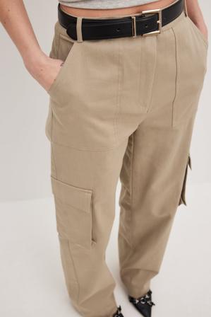 NA-KD Trend Pantalon cargo taille haute avec poches - Pantalon cargo - Beige - EU 32
