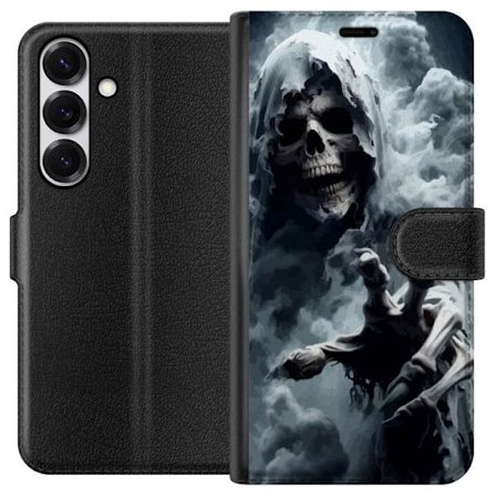 Yhteensopiva Lompakkokotelo Samsung Galaxy S25 Grim Reaper juliste kuoleman kallo tumma taide kauhu aave sumu kuoleman kallo pelottava tumma suunnitte