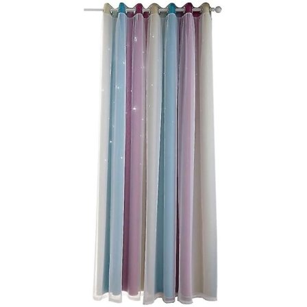 Stjernegardiner Barnerom Mørkleggingsgardiner Med Voile Barnegardiner Doble Hullstjernegardiner For Barn Dobbeltlagsgardiner 134*160cm