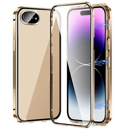 Til iPhone 16e Cover Magnetisk Adsorption Dobbeltsidet Hærdet Glas+Metal Telefon Cover med Spænde