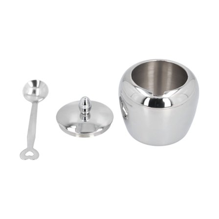 Krydderkrukker i rustfrit stål med låg og skeer - Opbevaring af krydderier i køkkenet