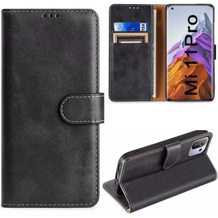 Skyddsskal - E.F.CONNECTION - Xiaomi Mi 11 Pro - Lädeffekt - Semi-rigid - Svart