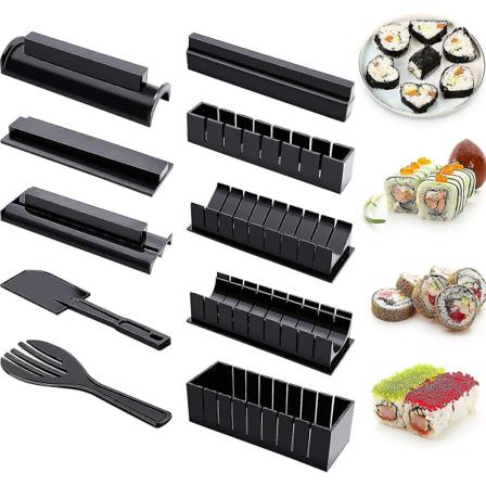 Sushin valmistussarja aloittelijoille, 10 kpl muovinen sushikoneisto, 8 kpl Sushi-riisirullamuotit Haarukka lastalla Tee itse kotisushityökalu
