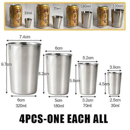 Kiillotettu 30/70/180/320 ml Mini ruostumattomasta teräksestä valmistettu snapsilasi juomaviinilasit nahalla