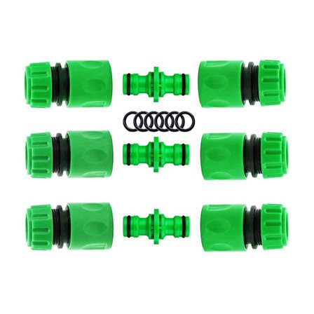 9 osainen puutarhaletkun pikaliitinsarja (6 kpl 1/2" letkun pikaliitin, 3 kpl kaksoisliitin)