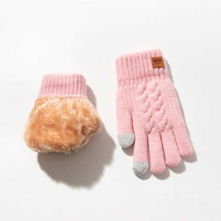 Termiske handsker med touchscreen, vindtætte strikkede handsker, pink