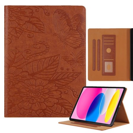 iPad 11 11th Gen / 10.9 10th Gen 2022/2025 Skal med Embossed Butterfly Love Flower Design i Läder Fodral