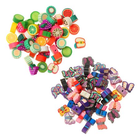 100PCS Blossom Polymer Clay Spacer Lösa pärlor Fruit Love Heart