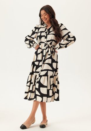 Happy Holly - Viscose Flounce Shirt Dress - Black/Cream