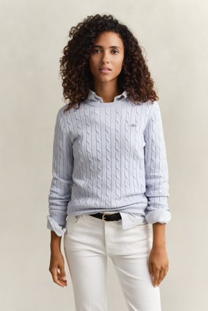 GANT Damen Zopfstrick Rundhalspullover (M) Hellblau