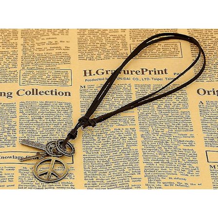 Fredsteckenshalsband i kohud - Fredsteckenshalsband i vintage-läder - Fredsmärkeshalsband i punk