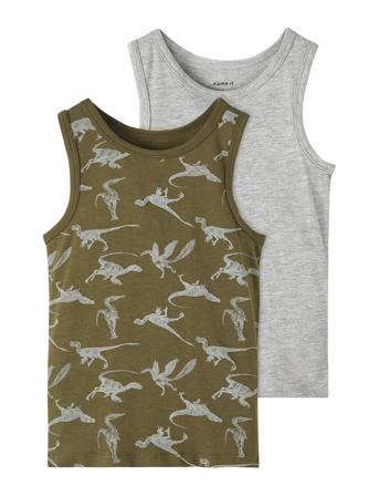 Nkmtank Top 2P Olive Night Dino Night & Underwear Underwear Tops Multi/patterned Name It