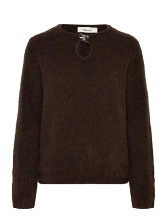 Selected Slflulu Brushed Ls Knit Keyhole O-Neck - Brown - L