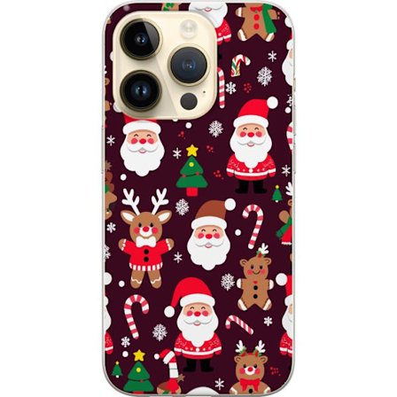 Kompatibelt Mobildeksel til Apple iPhone 14 Pro julemønster med nisser, reinsdyr og pepperkaker i tegnet vinterstil
