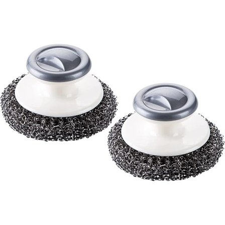Rustfrit stålskrubber med håndtag, kraftige rengøringsartikler til gryder, pander, grill, ovne og andre hårde opgaver (2 stk.)