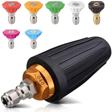 Turbo Dyse til Højtryksrensere, Roterende Dyse og 7 Tips, 1/4' Quick Connect, 4000 Psi, Sort