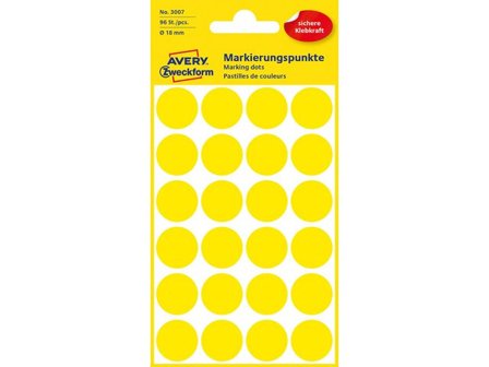 Avery Färgkodningsprickar ø18mm gul 96/fp - Lyreco - Emballage och lagerutrustning > Etiketter och godsmärkning > Märk- och färgsignalsetiketter