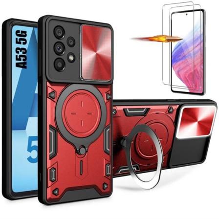 2 hærdede briller + etui til Samsung Galaxy A53 5G rød anti-ridse forstærket kameracover Support ring