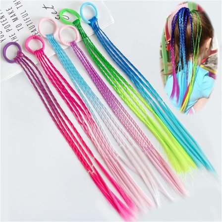 Fletning Hår Farver Piger Flettet Hår Extensions Farverige Børn Flettet Farverige Hår Extension med Elastisk Reb Bånd til Kvinder Tilbehør Dekoration