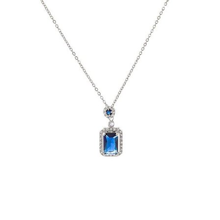 Akvamarin Fe Stil Simulerad Diamant Nyckelben Kedja Med Diamant Hänge Halsband För Kvinnor (marinblå)