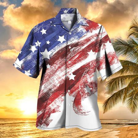 Män Independence Day T-shirt Lapel Neck Tee