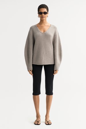 Soft Goat - Puff sleeve v-neck - Women cashmere sweater - XS - Greige