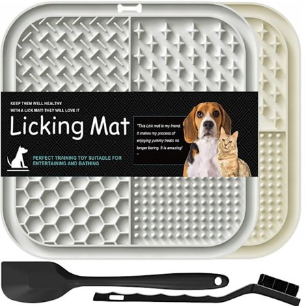 Slikkemåtte til Hunde, 2-pak, Slikkemåtte til Hunde med Silikoneskraber og Børste, Hundelegetøj, Smør- og Yoghurtfodringsmåtte, BPA-fri
