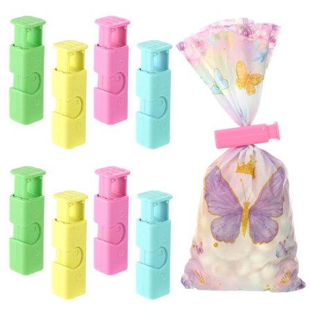 8-delars set med färgglada återanvändbara plastpåsklämmor - Kläm-stil matklämmor för försegling av snacks, bröd, chips och mer